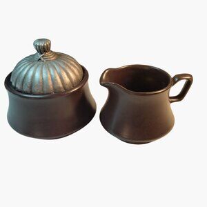 NIKKO Creamer Sugar Bowl Brown Stoneware Japan
